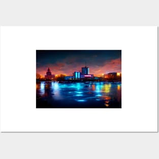 Neon Klaipedia City Skyline With Buildings In Neonlight / Lithuania Posters and Art